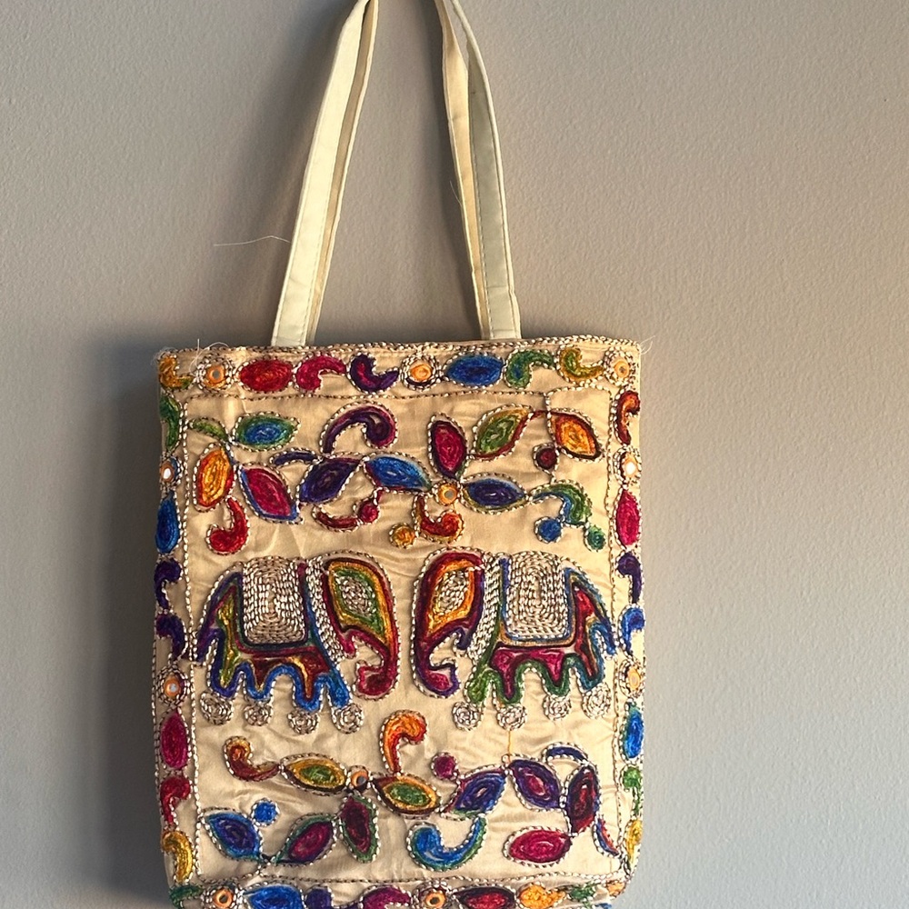 Embroidered Multicolor Tote Bag - Boho